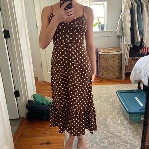 Zara brown and white polka dot midi dress